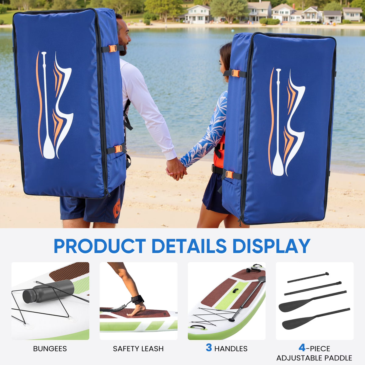 10.5Ft Inflatable Stand up Paddle Board, Non-Slip Deck, Complete SUP Accessories Set for All Skill Levels, Brown and Green