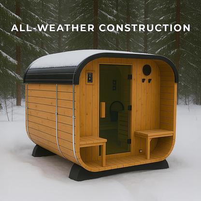Lennon 4-6 Person Traditional Cedar Outdoor Cube Sauna with Porch, Electric Sauna Heater, Sauna Rocks, Dry Heat, Steam Sauna, LED Lights, Wi-Fi Control, Sauna Accessories