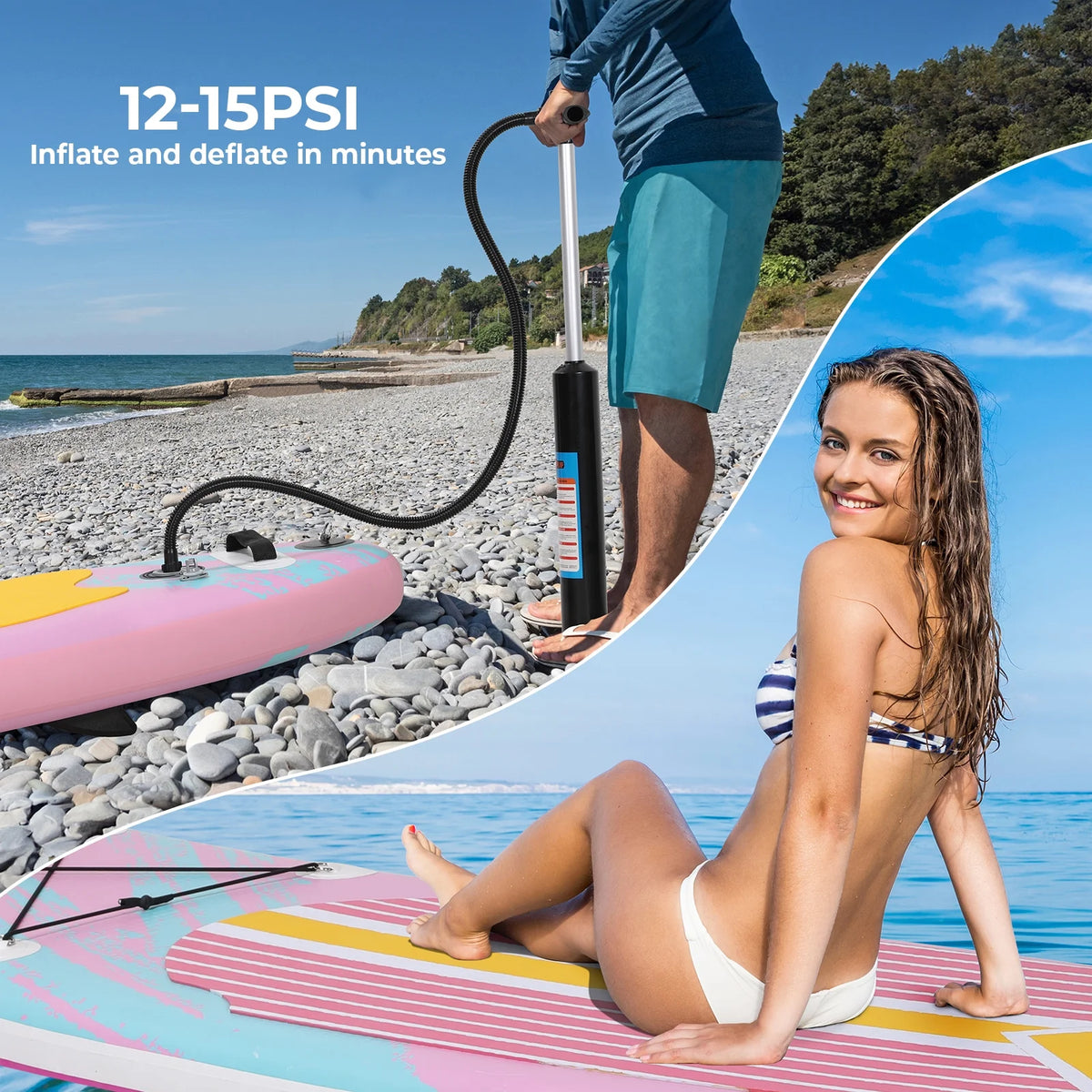 11' Inflatable Stand up Paddle Board 6' Thick SUP Paddleboard with Aluminum Paddle, Carrying Bag