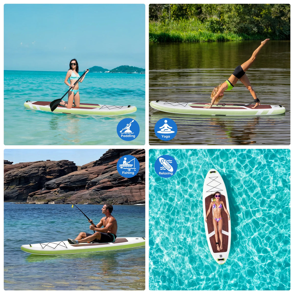 10.5Ft Inflatable Stand up Paddle Board, Non-Slip Deck, Complete SUP Accessories Set for All Skill Levels, Brown and Green