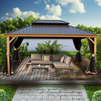 12-Ft X 16 Gazebo Brown Gazebo with Hardtop Roof (Screen Included)