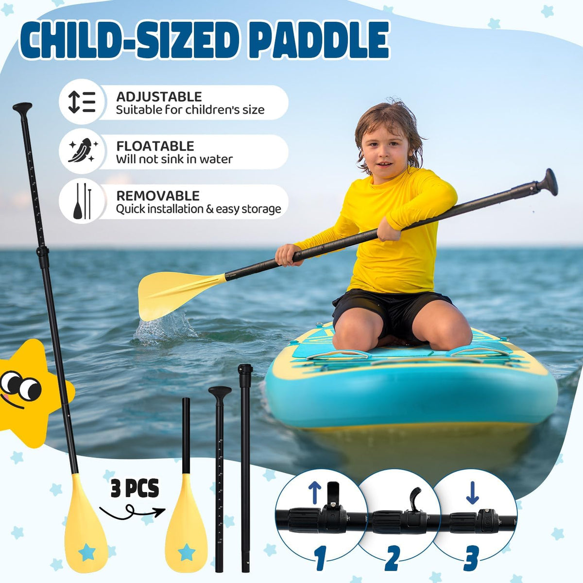 Kids Paddle Board with SUP Accessories, Child Paddle Board Durable, Lightweight, Stable Design, Wide Non-Slip Deck, 7Ft 7.6Ft 8Ft 9.6Ft Inflatable Paddle Boards for Kids & Youth