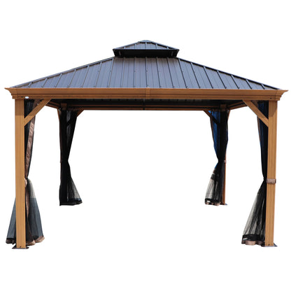 12-Ft X 16 Gazebo Brown Gazebo with Hardtop Roof (Screen Included)