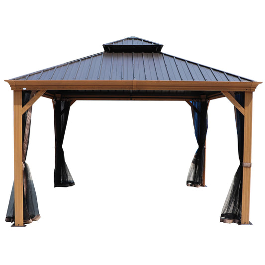 12-Ft X 16 Gazebo Brown Gazebo with Hardtop Roof (Screen Included)