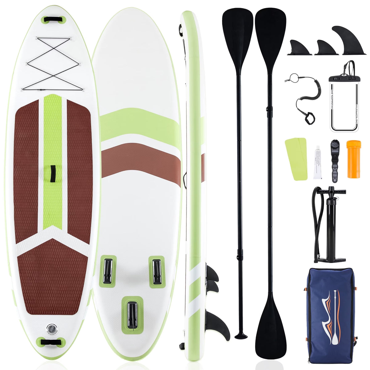 10.5Ft Inflatable Stand up Paddle Board, Non-Slip Deck, Complete SUP Accessories Set for All Skill Levels, Brown and Green