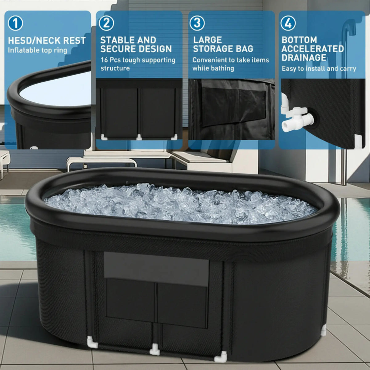 110-Gallon Oval Ice Bath Tub with Storage Bag, Multi-Layered Portable Cold Plunge Tub with Cover, Drop-In Bathtub Foldable for Athletes, Home Gym, Outdoor Use