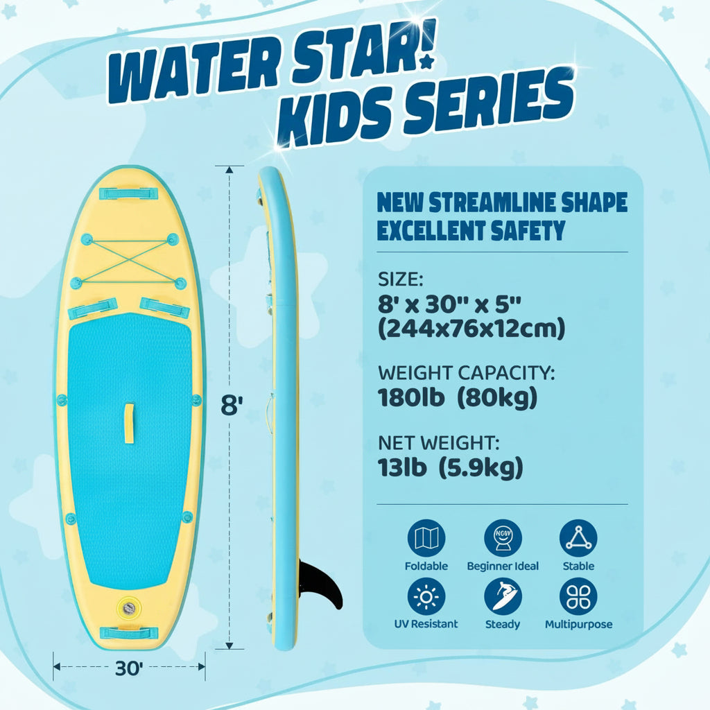 Kids Paddle Board with SUP Accessories, Child Paddle Board Durable, Lightweight, Stable Design, Wide Non-Slip Deck, 7Ft 7.6Ft 8Ft 9.6Ft Inflatable Paddle Boards for Kids & Youth