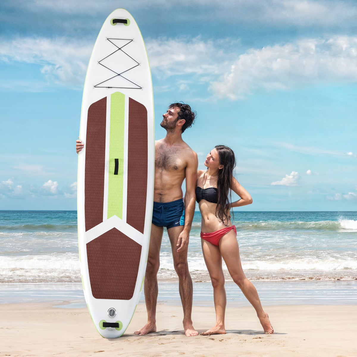 10.5Ft Inflatable Stand up Paddle Board, Non-Slip Deck, Complete SUP Accessories Set for All Skill Levels, Brown and Green