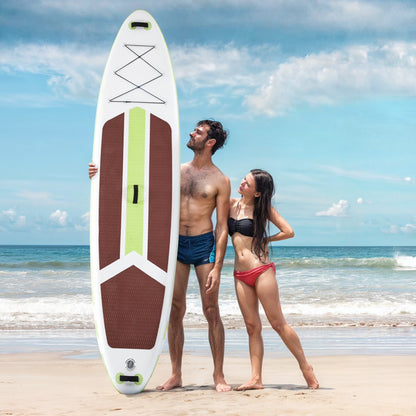 10.5Ft Inflatable Stand up Paddle Board, Non-Slip Deck, Complete SUP Accessories Set for All Skill Levels, Brown and Green