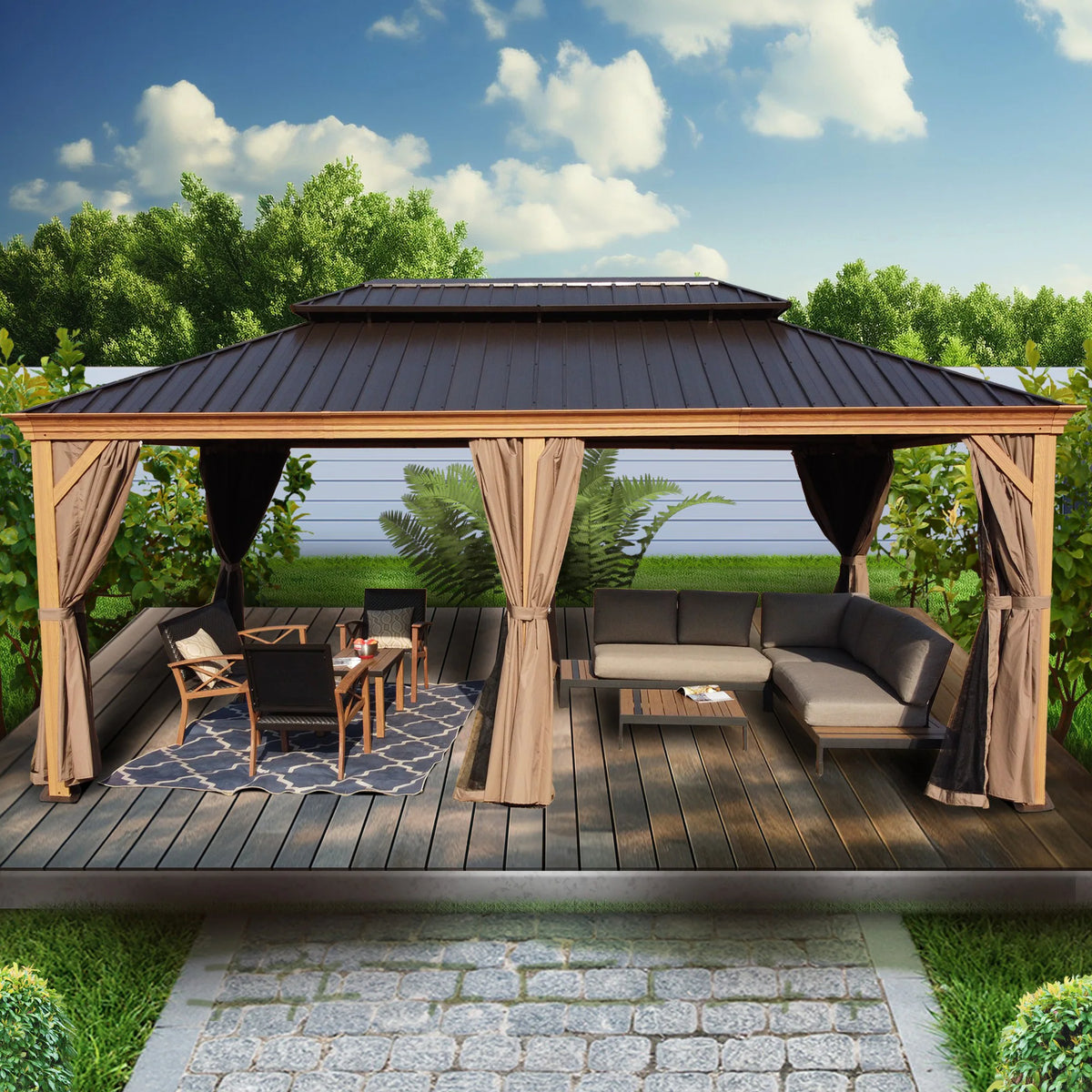 12-Ft X 16 Gazebo Brown Gazebo with Hardtop Roof (Screen Included)