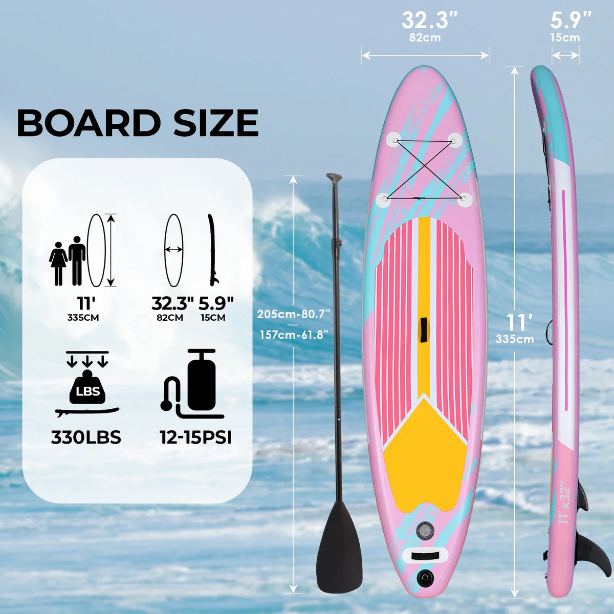 11' Inflatable Stand up Paddle Board 6' Thick SUP Paddleboard with Aluminum Paddle, Carrying Bag