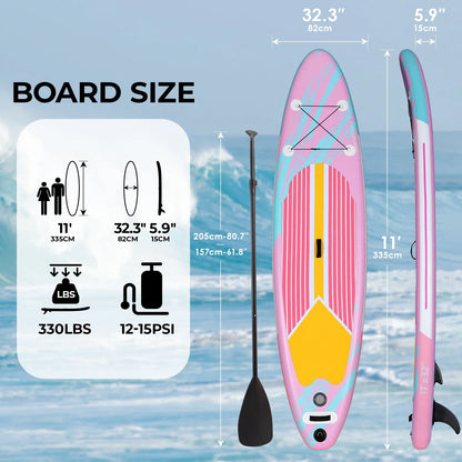 11' Inflatable Stand up Paddle Board 6' Thick SUP Paddleboard with Aluminum Paddle, Carrying Bag